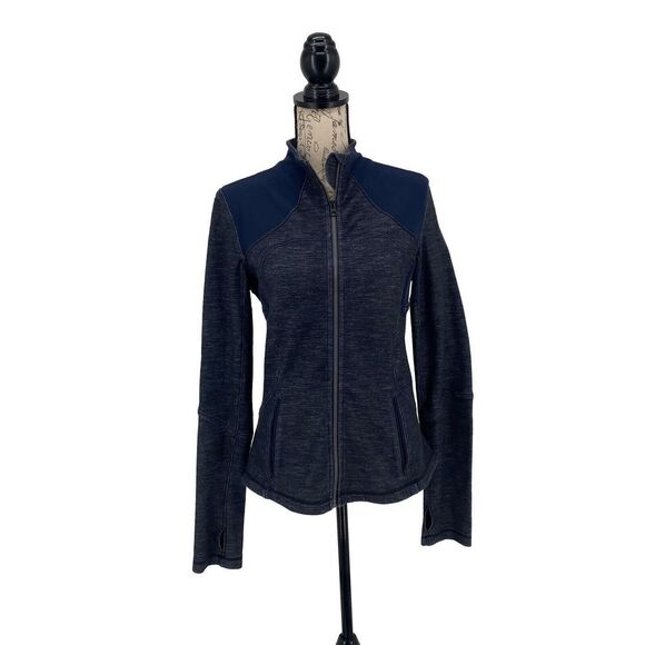 Lululemon Forme Slub Denim Limitless Blue Black Luon Zip Sweatshirt Jacket Sz 10 - Picture 3 of 8